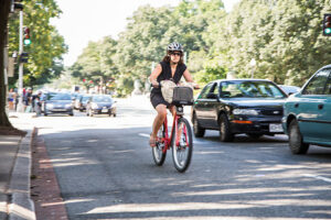 woman riding bicycle in washington dc