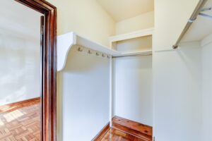 large closet with shelving and coat racks at the eddystone apartments in washington dc