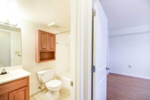 bathroom with view of living area at jasper place tax credit apartments in congress heights washington dc