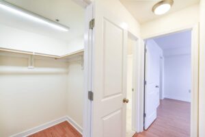 hallway view of closet, bedroom and bathroom at jasper place tax credit apartments in congress heights washington dc