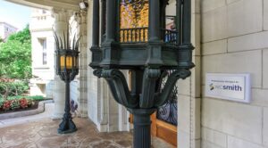 close up of historic lamps at the norwood apartments in washington dc
