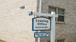 leasing office sign at t street apartments in washington dc
