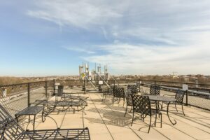 rooftop lounge with views of dc at 2701 Connecticut apartments in washington dc