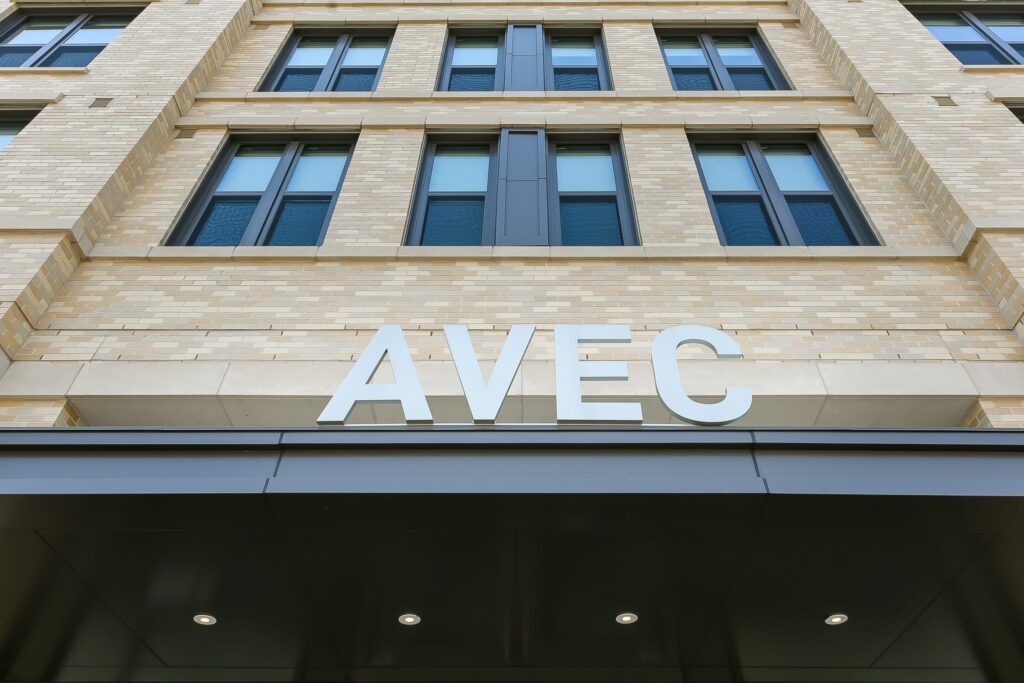 close up of exterior entrance at avec on h apartments in washington dc