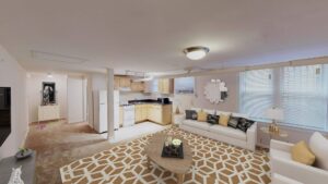 open layout showing living area, and kitchen at 1818 Riggs place apartments in washington dc