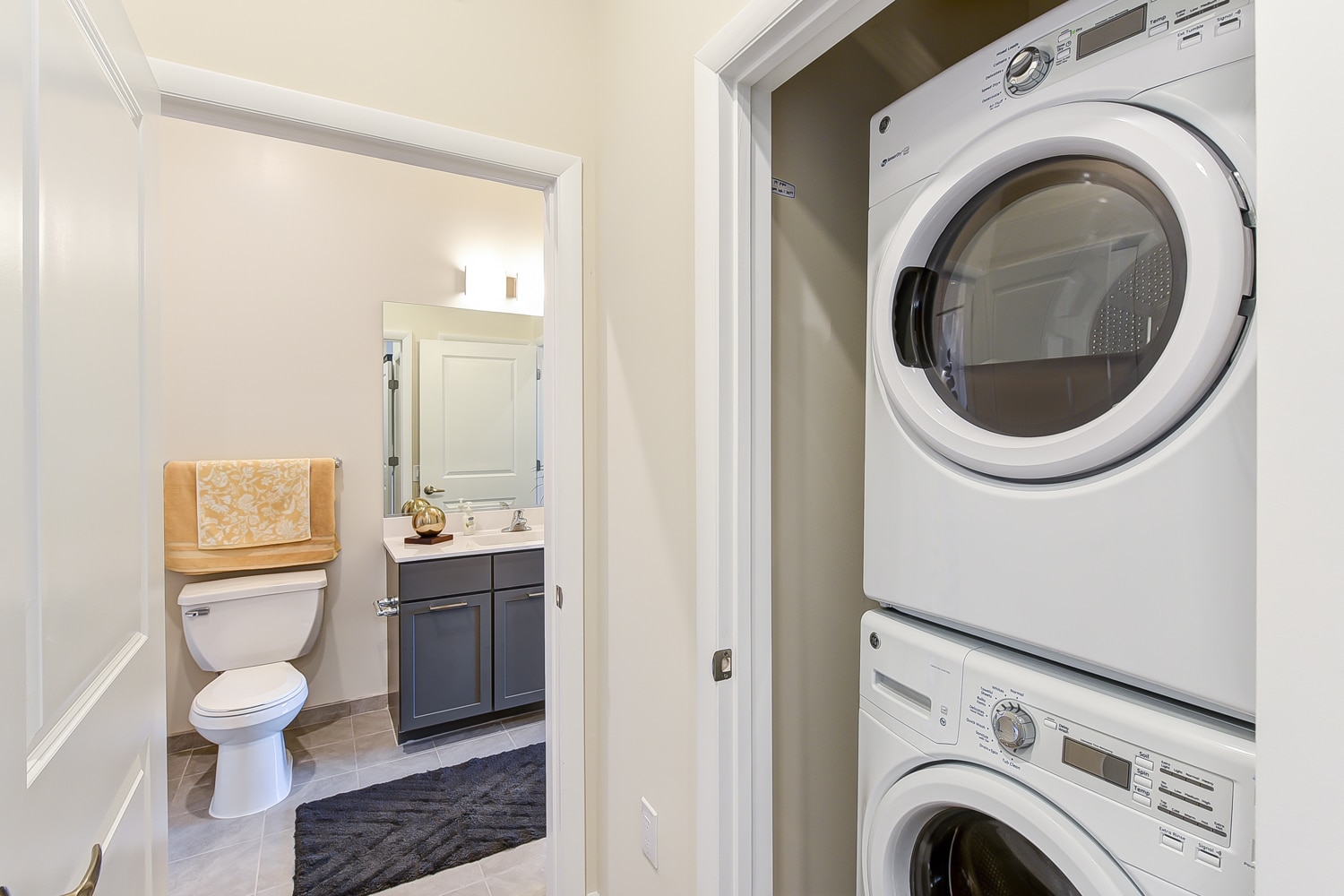laundry closet with washer and dryer at city view apartments in washington dc