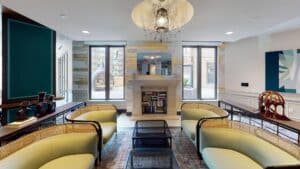 clubroom with social seating and modern decor at avec on h luxury apartments in washington dc