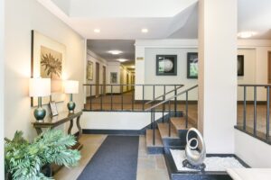lobby lounge with social seating office and modern artwork at brunswick house apartments in dupont circle washington dc