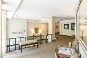lobby lounge with social seating and leasing office at brunswick house apartments in dupont circle washington dc