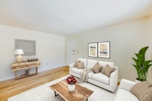 living area with wood flooring at garden village apartments in washington dc