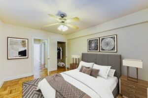 bedroom with wood flooring and ceiling fan in meridian park apartments in columbia heights nw washington dc