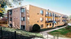 exterior of fort totten brick apartment buildings in washington dc