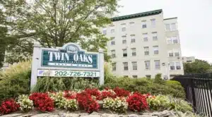 monument sign at twin oaks apartment building in washington dc