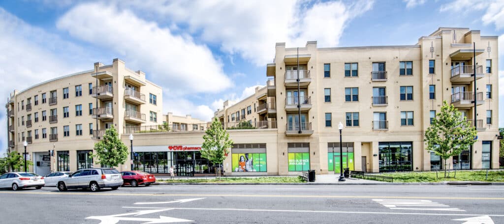 exterior of crest apartments and cvs pharmacy in washington dc